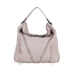 Rebecca Minkoff Moto Double Zip Hobo Shoulder Bag Sand Pebble Leather Gray